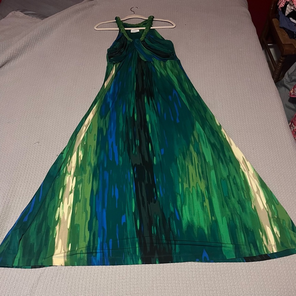 Calvin Klein Vibrant Green and Blue Maxi Dress